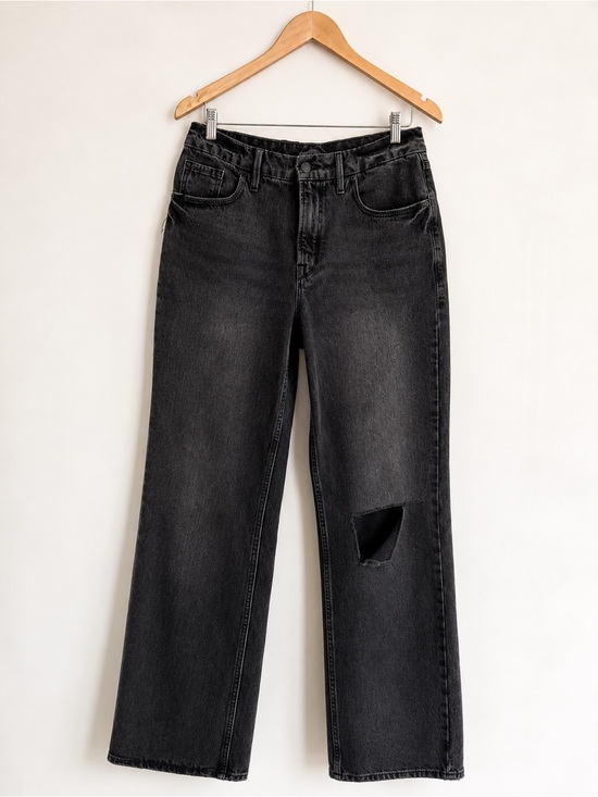 Good American Denim - Good American Black Straight Leg Jeans | Distressed Knee | Size 8/29
